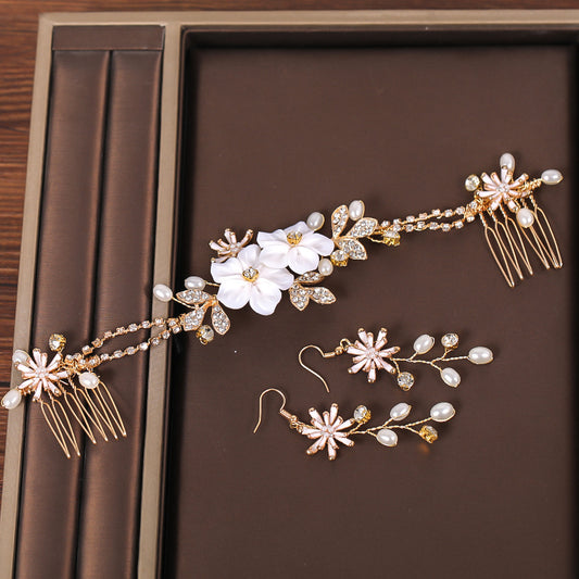 Golden Rhinestone Faux Pearl Bridal Jewelry Set Hanfu Wedding Accessories