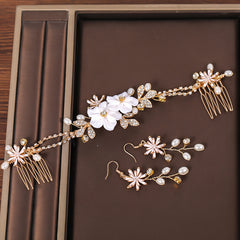 Golden Rhinestone Faux Pearl Bridal Jewelry Set Hanfu Wedding Accessories