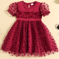 Toddler Girls Mesh Ruffled Dress with Polka Dot Graphic