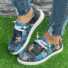 Butterfly & Plaid Pattern Flat Canvas Shoes Women's Slip On Casual Shoes