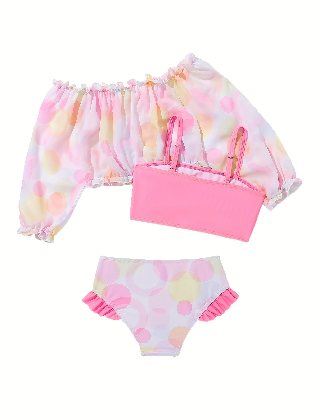 Girls Ruffle Trim 3pcs Bikini Set