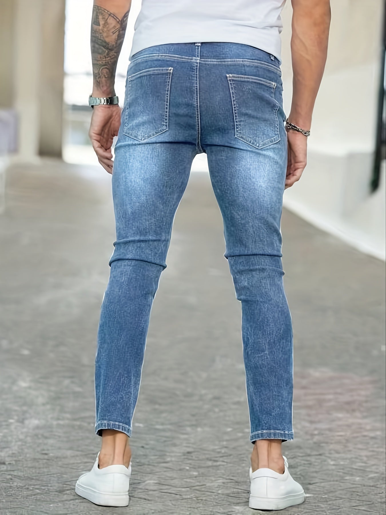 Slim Fit Ripped Jeans Mens Distressed Stretch Denim Pants