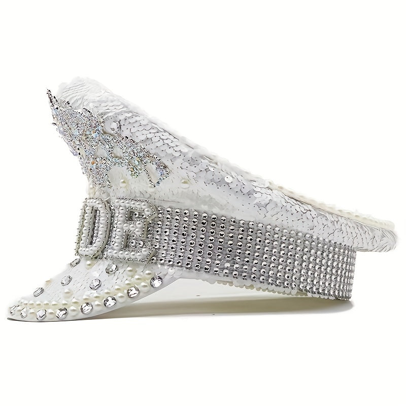 Faux Pearl Bride Captain Hat Rhinestone Sequin Decor Bachelorette Party