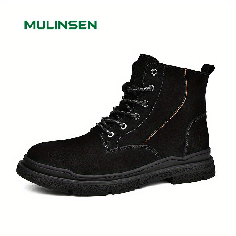 Men's Casual Leather Ankle Boots Lace-Up Walking Shoes