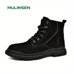 Men's Casual Leather Ankle Boots Lace-Up Walking Shoes
