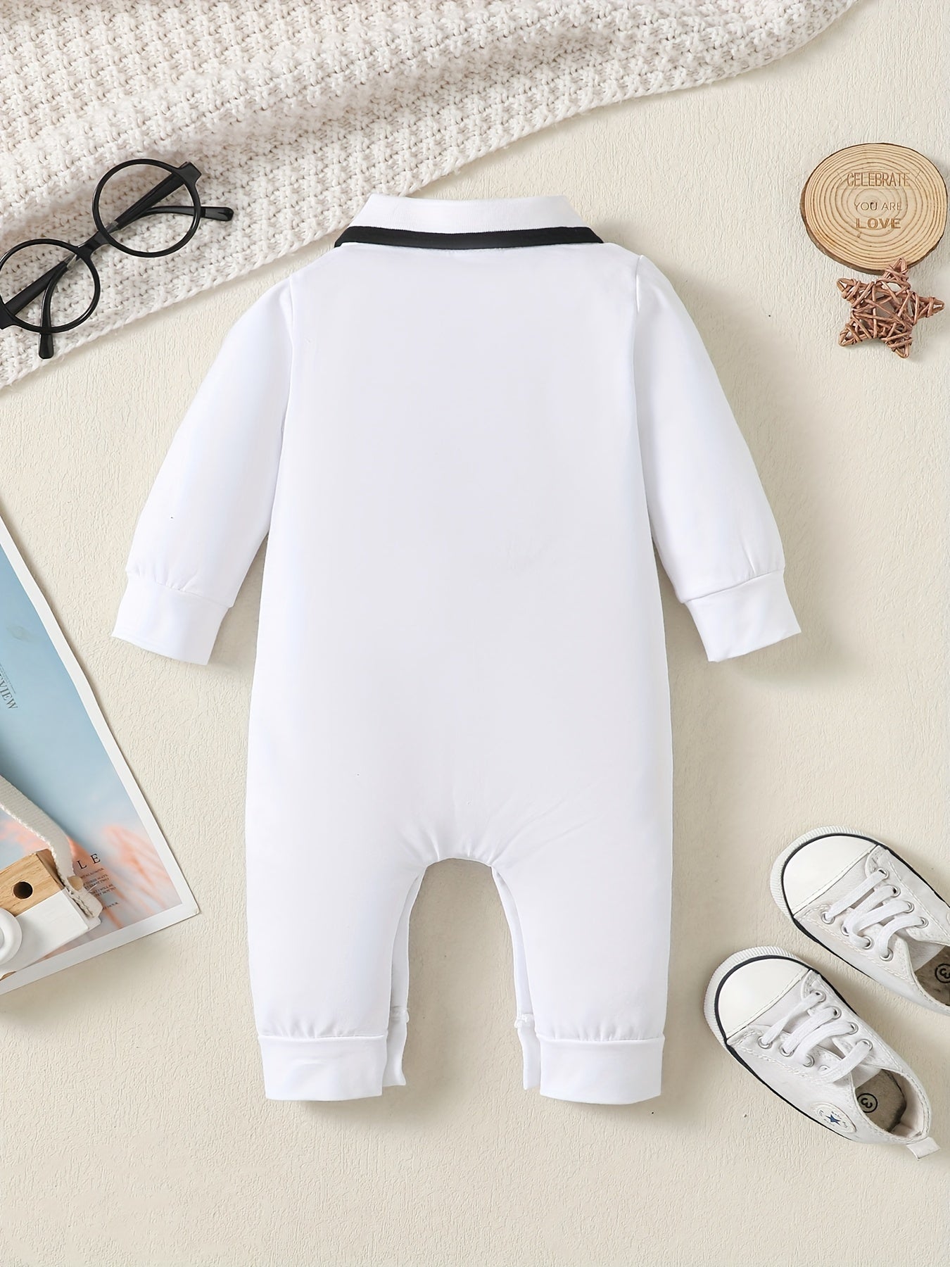 Baby Boys Long Sleeve Polo Shirt Romper Cotton Jumpsuit