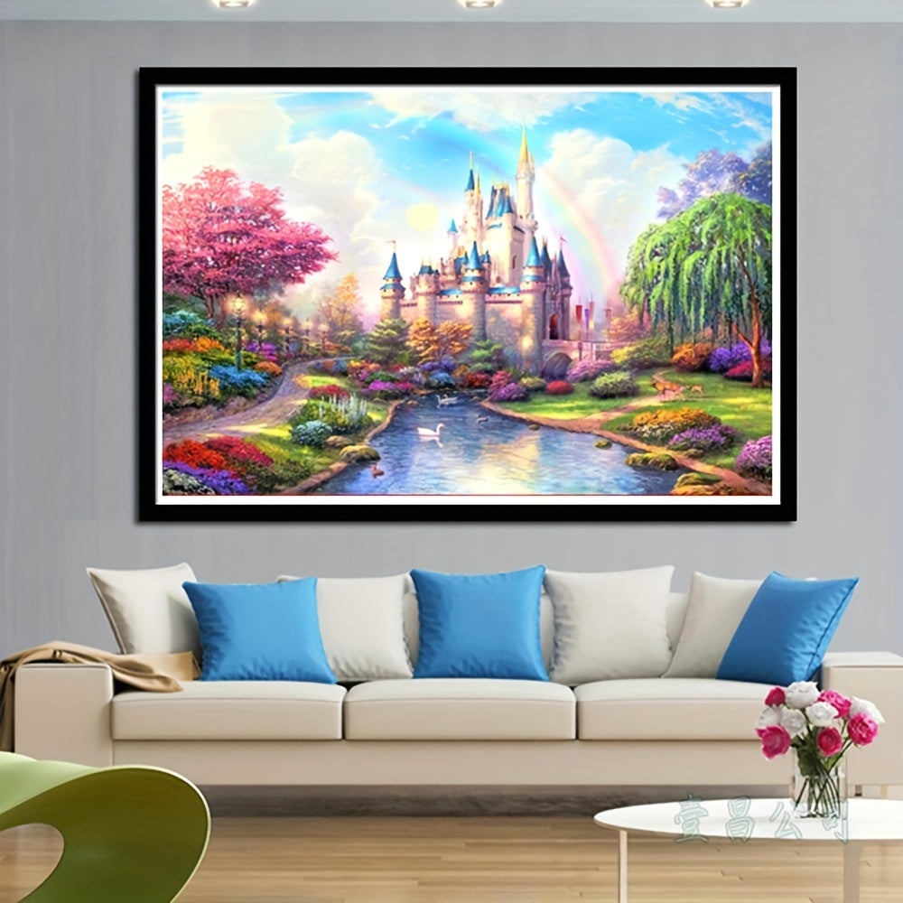 DIY Cross Stitch Kit Rainbow Castle Scenery Embroidery 11CT Printed On Canvas