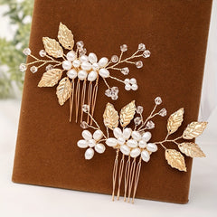 Golden Leaf Hair Combs Crystal Alloy Insert Comb Bridal Wedding Accessories
