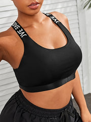Sports Bra Women's Plus Letter Tape Cross Back Seamless Fitness