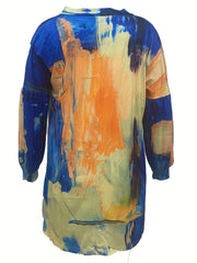 Colorblock Print Long Sleeve Cardigan