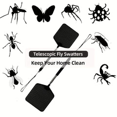 Heavy Duty Telescopic Fly Swatter Durable Plastic & Stainless Steel Handle