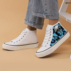 Skull & Butterfly Print Canvas High Top Sneakers