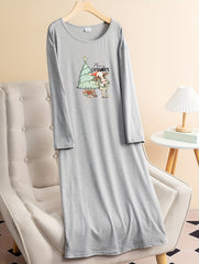 Women's Plus Christmas Tree & Cow Print Tee