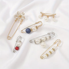 5pc Rhinestone Brooches Pearl Sweater Shawl Clips Scarf Buckles