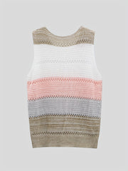 Colorblock Stripe Knitted Tank Top V Neck Sleeveless Top