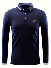 Men's Wing Print Polo Shirt Long Sleeve Breathable Button Up Lapel Shirt