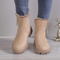 Women's Side Zipper Solid Snow Boots Flat Wear Resistance Non Slip Walking Boots