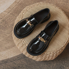 Metallic Decor Chunky Heel Loafers British Slip On Shoes