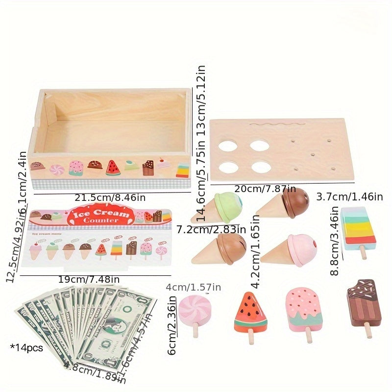 Kids' Ice Cream Shop Playset Recycled Wood Money Counting Game