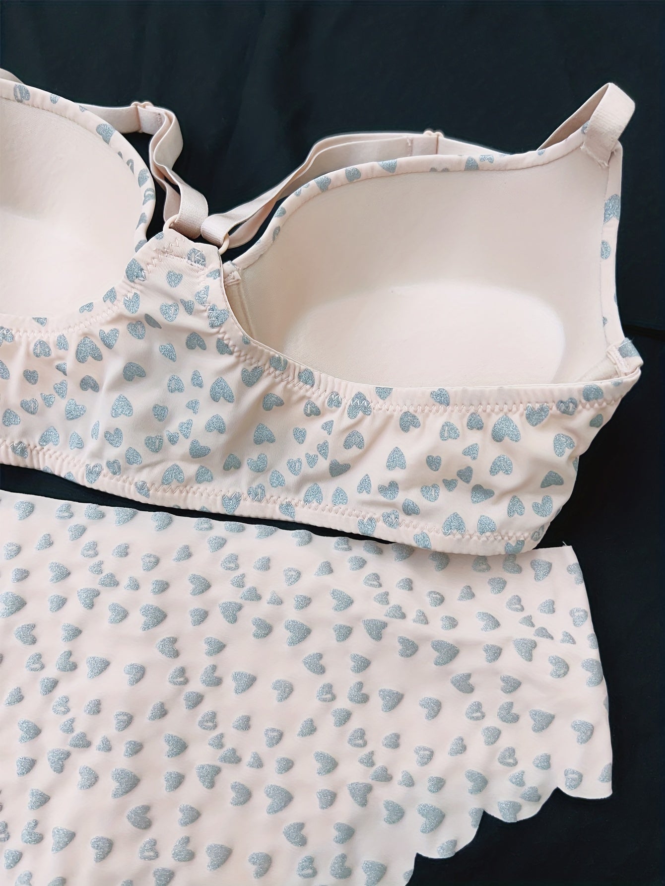 Heart Print Push Up Bra & Panties Lingerie Set