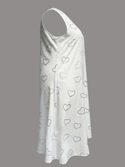 Heart Print Cut Out Round Neck Tank Dress