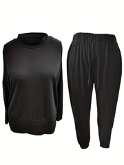 Solid Mock Neck Top & Drawstring Pants Set