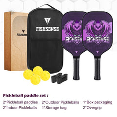 Carbon Fiber 25 Fiberglass Pickleball Paddle Set with 2 Paddles, 4 Balls