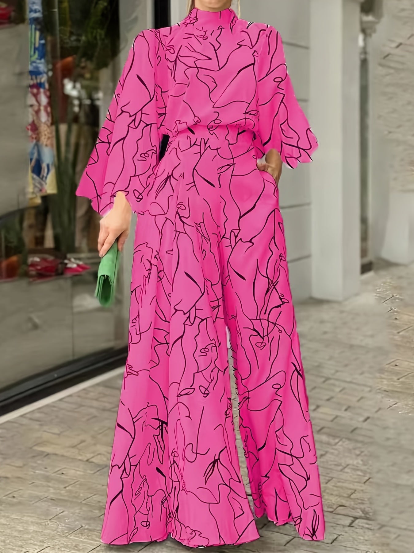 Floral Print Belt Halter Jumpsuit Long Sleeve Waist Tie Summer Jumpsuit