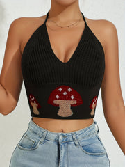 Y2k Halter Neck Mushroom Print Crop Top