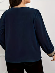 Colorblock Lace Panel Lantern Sleeve Blouse