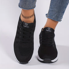 Women's Striped Knit Sneakers Lightweight Low Top Casual Shoes