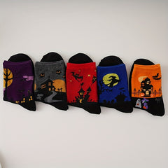 5 Pairs Bat Pattern Socks Funny Halloween Mid Tube Women's Stockings