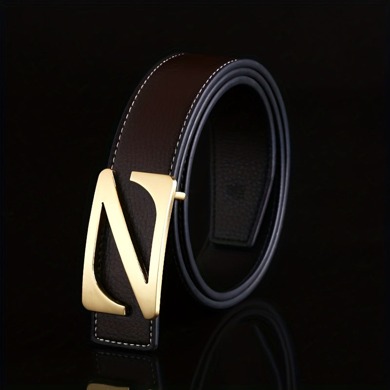 Men's Classic Leather Belt with Letter Buckle