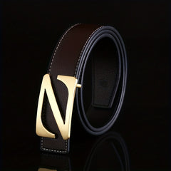 Men's Classic Leather Belt with Letter Buckle