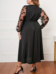 Mesh Lantern Sleeve Maxi Dress With Belt