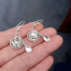 Retro Fun Tea Cup Spoon Earrings Tableware Dangle Earrings Party Jewelry