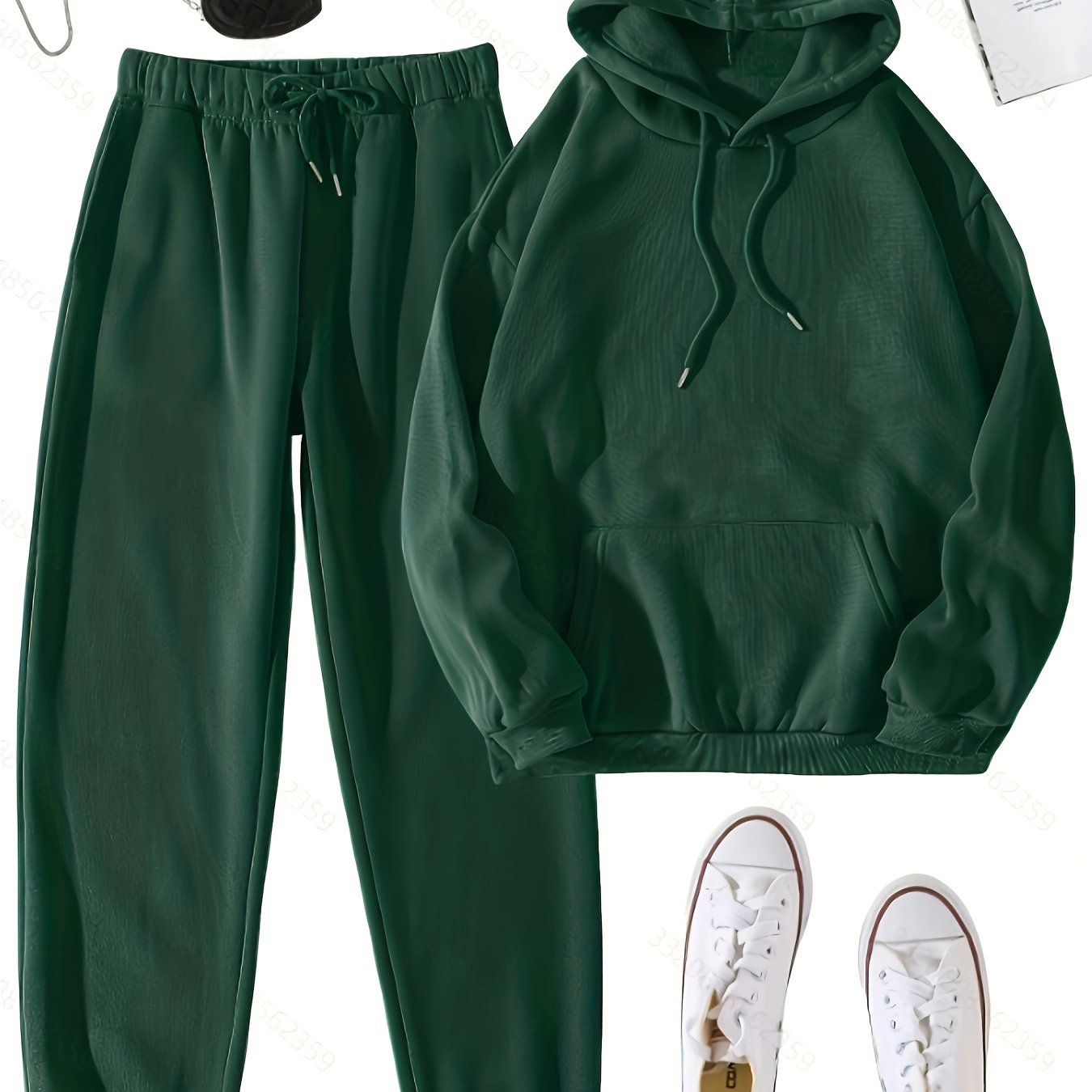 Hoodie & Joggers Set Solid Long Sleeve Drawstring