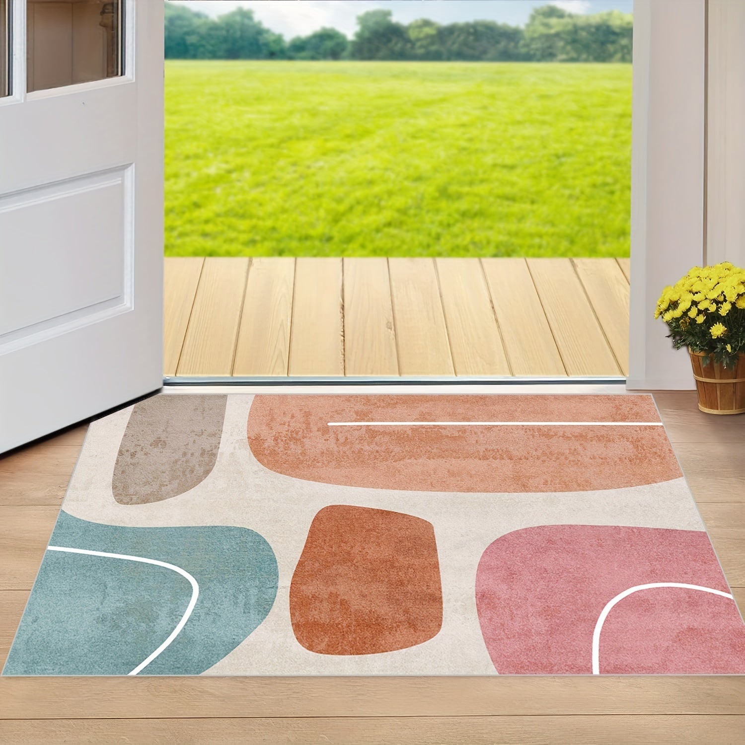 Irregular Pattern Door Mat - Anti Slip Rubber Back, Easy to Clean
