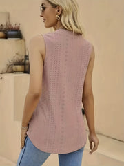 Eyelet Pleated V Neck Tank Top Women's Summer Sleeveless Top