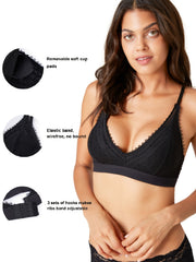 SCARBORO Deep V Lace Bralette with Adjustable Straps & Removable Padding