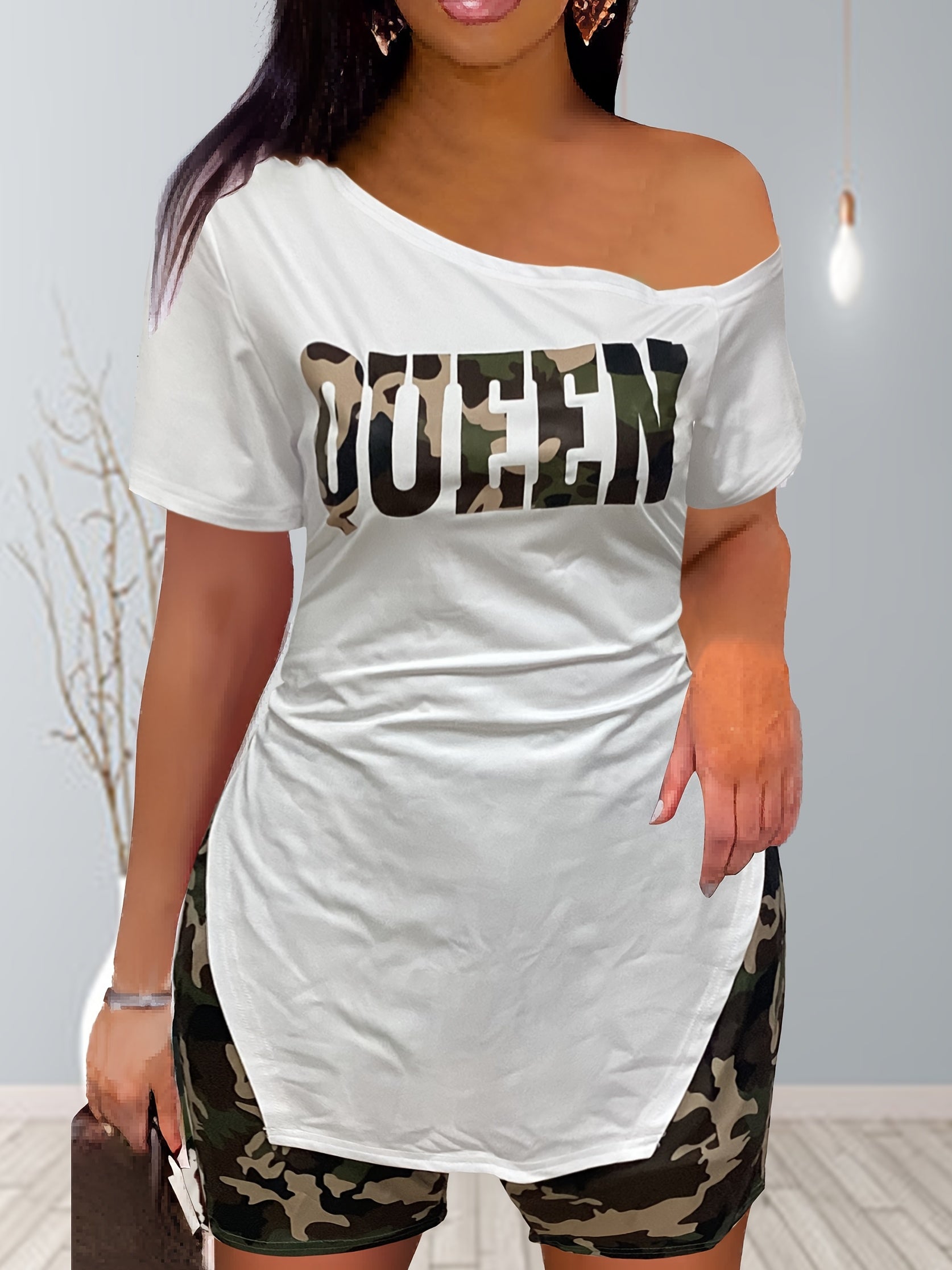 Patchwork Casual Two piece Set T shirt & Slim Shorts Outfits