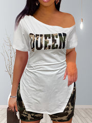 Patchwork Casual Two piece Set T shirt & Slim Shorts Outfits