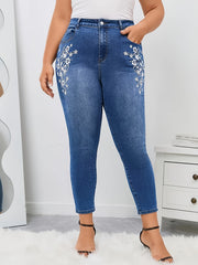 Women's Plus Floral Embroidery High Rise Skinny Jeans