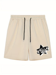 Star Pattern Comfy Shorts Men's Casual Solid Elastic Waist Draw