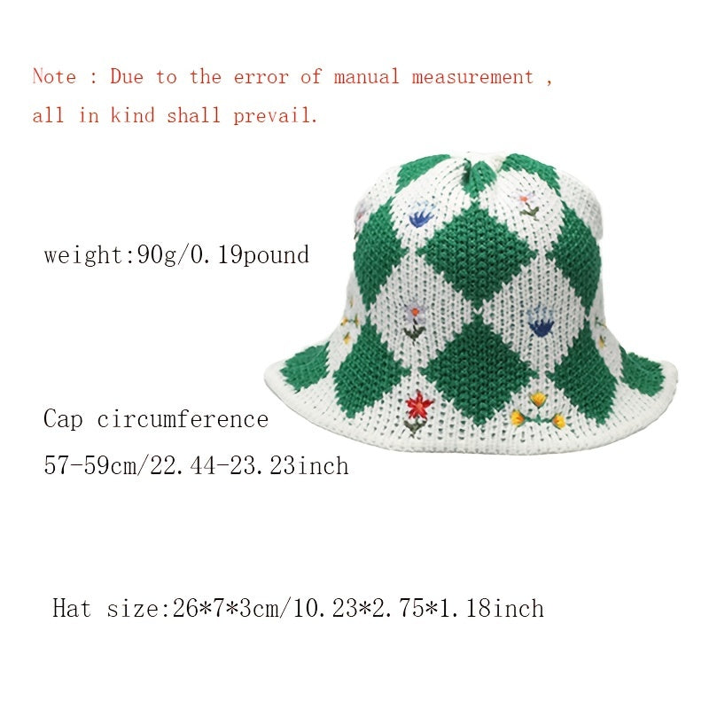 Embroidered Floral Bucket Hat for Women Warm Autumn Winter