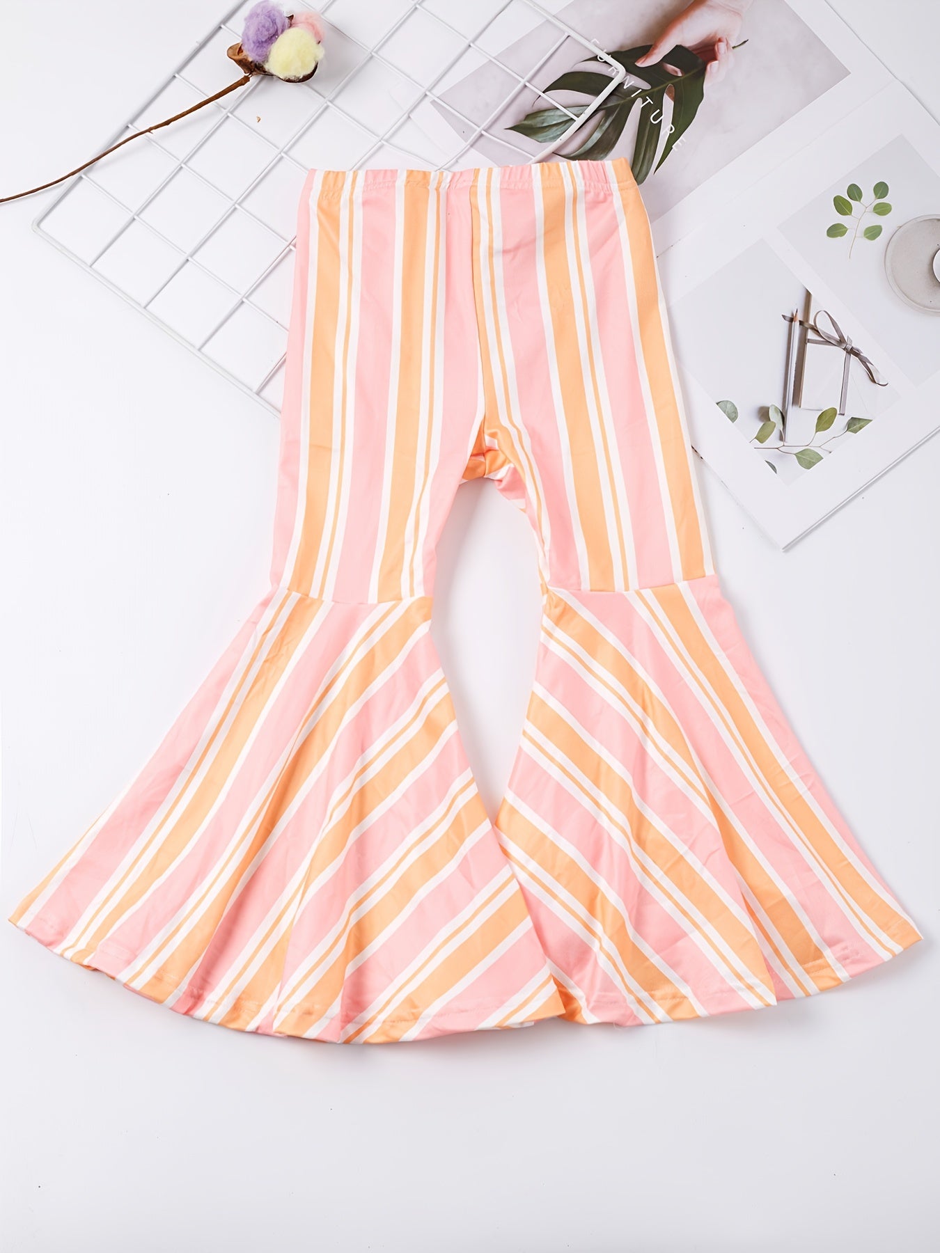 Girls Block Stripe Flare Leg Pants Spring Summer Clothes