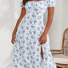 Sexy Dress Women's Plus Allover Floral Print Puff Sleeve Summer Dress