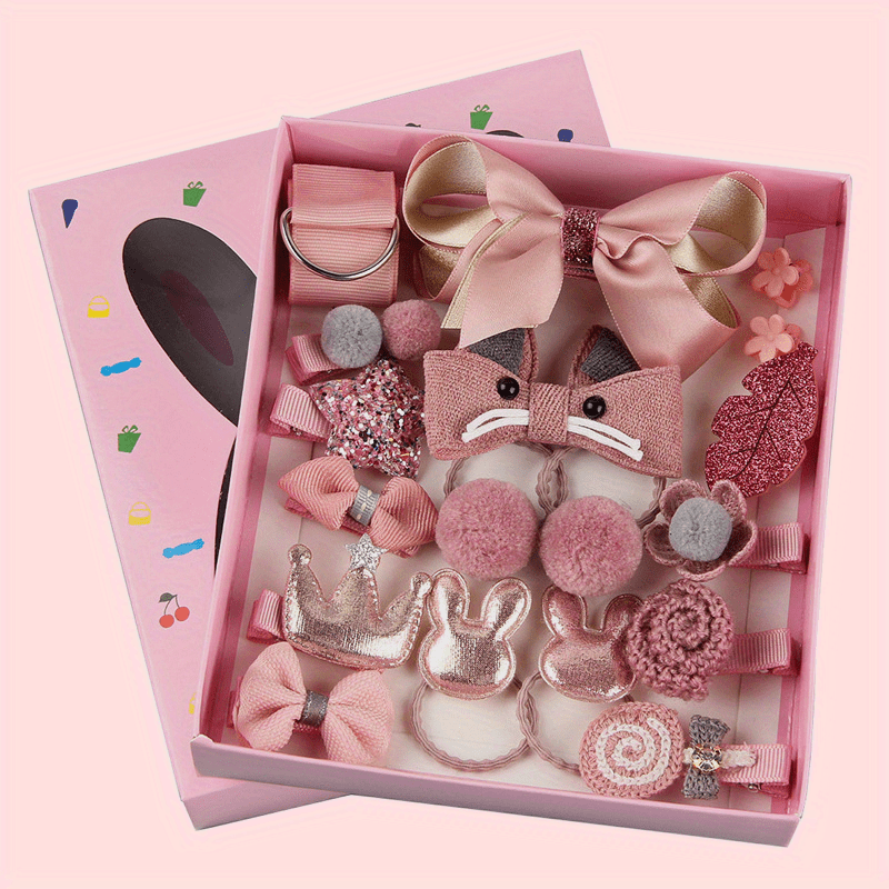 18pcs Girls Sweet Bow Bunny Crown Hair Clips Kids Accessories