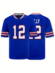 Men's 12 Football Jersey V-Neck Short Sleeve Embroidered Rugby Sweatshirt