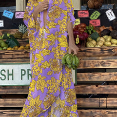 Purple Floral Pattern 2 Pc Swimsuit & Cover Up Set
